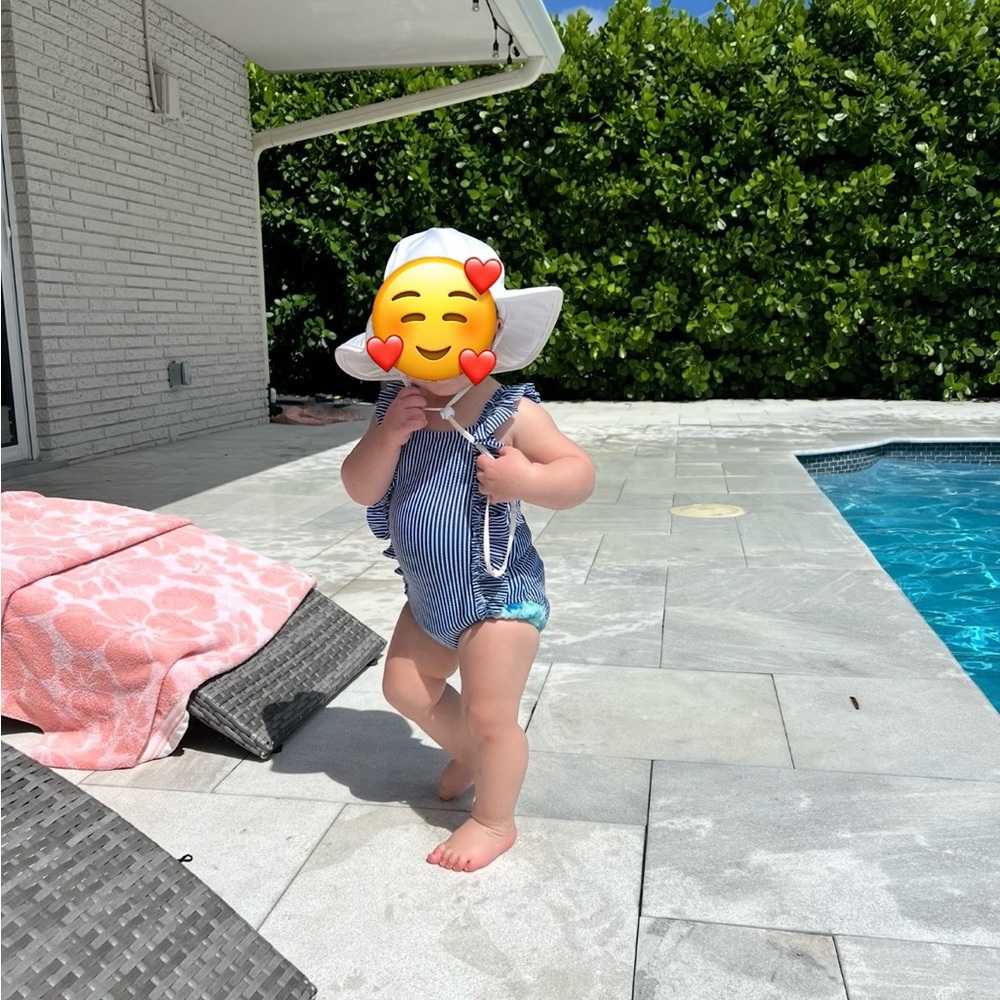 Petit Bateau Blue and White Striped Kids Swim One Piece